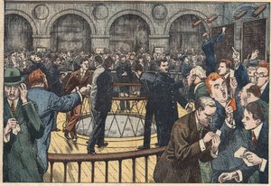 Vue intérieure de la Bourse de Paris. Illustration de Damblans. Dans « Le Pèlerin » du 5 décembre. - Eugene Damblans