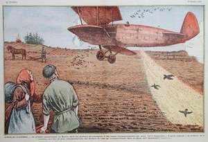 Semer des graines depuis un avion en Russie soviétique, illustration pour le magazine 