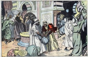 Les Wahhabites, après avoir pris La Mecque, pillent le palais du roi Hussein. Illustration de Damblans. Dans « Le Pèlerin » du 2 novembre - Eugene Damblans