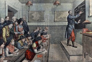 La première classe en français en Alsace est reconquise. Illustration de Damblans. Dans « Le Pèlerin » de 1914. - Eugene Damblans