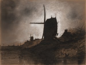 Moulins à vent dans un paysage - Eugene Deshayes