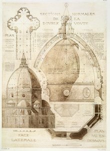 Plan, section et élévation de la cathédrale de Florence, de 