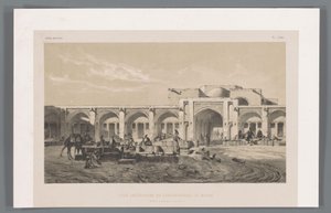 Cour intérieure du caravansérail de Mahyar - Eugene Flandin