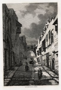 La rue des chevaliers, à Rhodes, dessin par Eugène Flandin, pour illustrer son voyage sur l