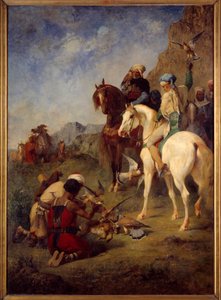 Chasse au faucon en Algérie : la curée. Peinture d