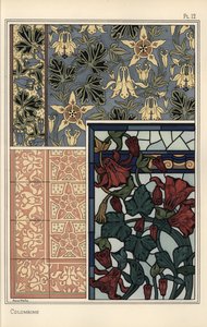 Ancolie, Aquilegia vulgaris, motif floral pour papier peint, vitraux et carreaux - Eugene Grasset