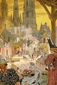 Représentation du mystère dans le cimetière de la cathédrale, illustration pour Notre-Dame de Paris par Victor Hugo (1802-1885)
