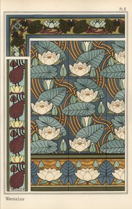 Le nénuphar, Nelumbo lutea, dans des motifs de papier peint et de carreaux - Eugene Grasset