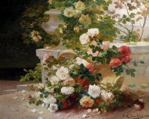 Panier de roses. Peinture de Eugene Henri Cauchois (1850-1911) Collection privee. - Eugene Henri Cauchois