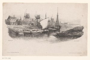 Port avec bateaux et moulins à vent