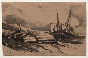Six Marines : Couverture, Une Grève - Eugene Isabey
