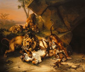 Combat de tigres et de lions - Eugene Joseph Verboeckhoven