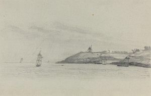 Paysage côtier avec navigation, moulin à vent au loin, vers 1858 - Eugene Louis Boudin