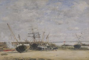 Navires et chevaux sur le rivage