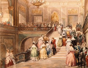 Le roi Louis-Philippe Ier (1773 - 1850) et la reine Marie-Amélie de Bourbon (1782 - 1866) reçoivent les invités à l