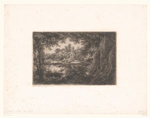 Vue sur un lac depuis la lisière de la forêt - Eugène Bléry (signed by artist)