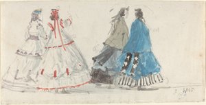 Quatre dames en crinolines marchant à Trouville - Eugène Boudin