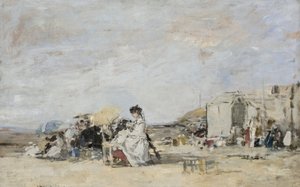 Dame en blanc sur la plage de Trouville - Eugene Louis Boudin