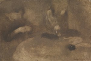 Femmes cousant à une table, vers 1894-96