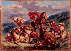 French: Chasse au lion - Eugène Delacroix