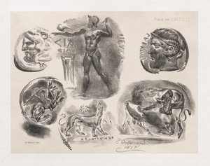 Feuille de six pièces antiques