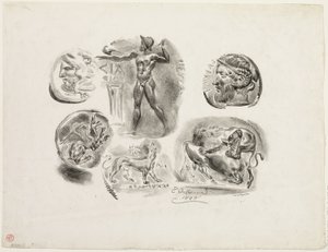 Feuille de six médailles antiques