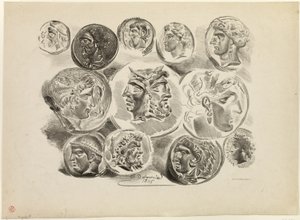 Feuillet de douze médailles anciennes - Eugène Delacroix