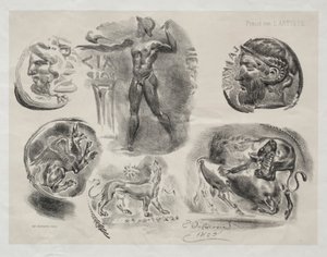 Feuille avec six médailles antiques