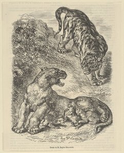 Tigresse attaquée par un tigre en allaitant ses petits, 1853 - Eugène Delacroix