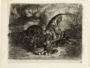 Cheval sauvage abattu par un tigre - Eugène Delacroix