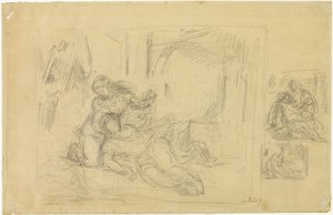Femme mourante (?), Homme dans la chambre, Deux croquis du même - Eugène Delacroix