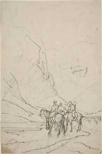 Hommes à cheval près de la rivière