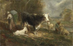 Cour de ferme avec du bétail - Eugène Fromentin Dupeux