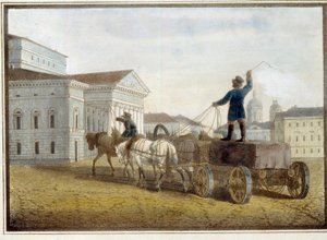 Transport des blocs de granit sur la place du théâtre à Saint Petersbourg - Eugéne Pluchart