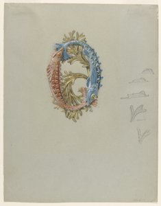 Conception pour une boucle de ceinture avec deux poissons et des algues - Eugene Grasset