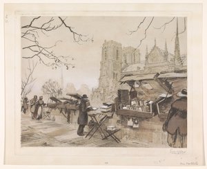 Vue sur le Quai de Montebello à Paris - Eugène Véder (signed by artist)