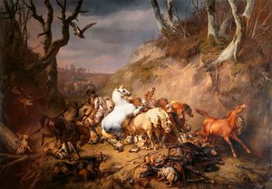 Loups affamés attaquant un groupe de cavaliers - Eugène Verboeckhoven