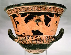 Calyx-krater à figures rouges attiques représentant Héraclès luttant avec Antée, de Cervetri, Italie, vers 510 av. J.-C.