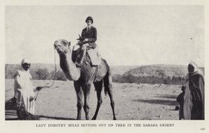 Lady Dorothy Mills partant en trek dans le désert du Sahara