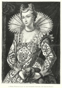 Une noble dame vénitienne du XVIe siècle (gravure) - European School