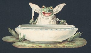 Une grenouille mangeant une mouche (lithographie couleur)