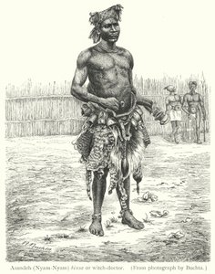 Azandeh (Nyam-Nyam) binsa ou sorcier (gravure) - European School
