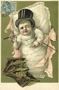 Bébé portant un haut-de-forme et un monocle - European School