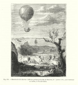 Blanchard et le docteur Jefferies partent de la côte de Douvres, le 7 janvier 1785, pour traverser en ballon, le Pas-de-Calais - European School