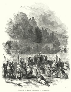 Dames de la Halle se rendant à Versailles (gravure)
