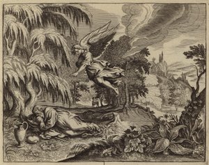 Élie réveillé par un ange dans le désert (gravure) - European School