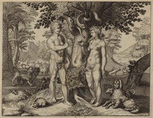 Ève tentée par le serpent de manger le fruit de l