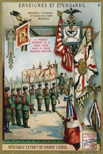 Premier Régiment des Gardes russes en revue avec drapeaux déployés - European School