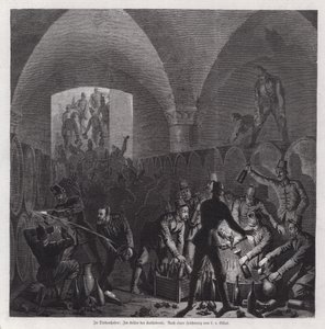 Soldats allemands se servant dans la cave à vin de la cathédrale de Thionville, France, Guerre franco-prussienne - European School