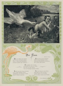 Oie chassant un faune (gravure en couleur)